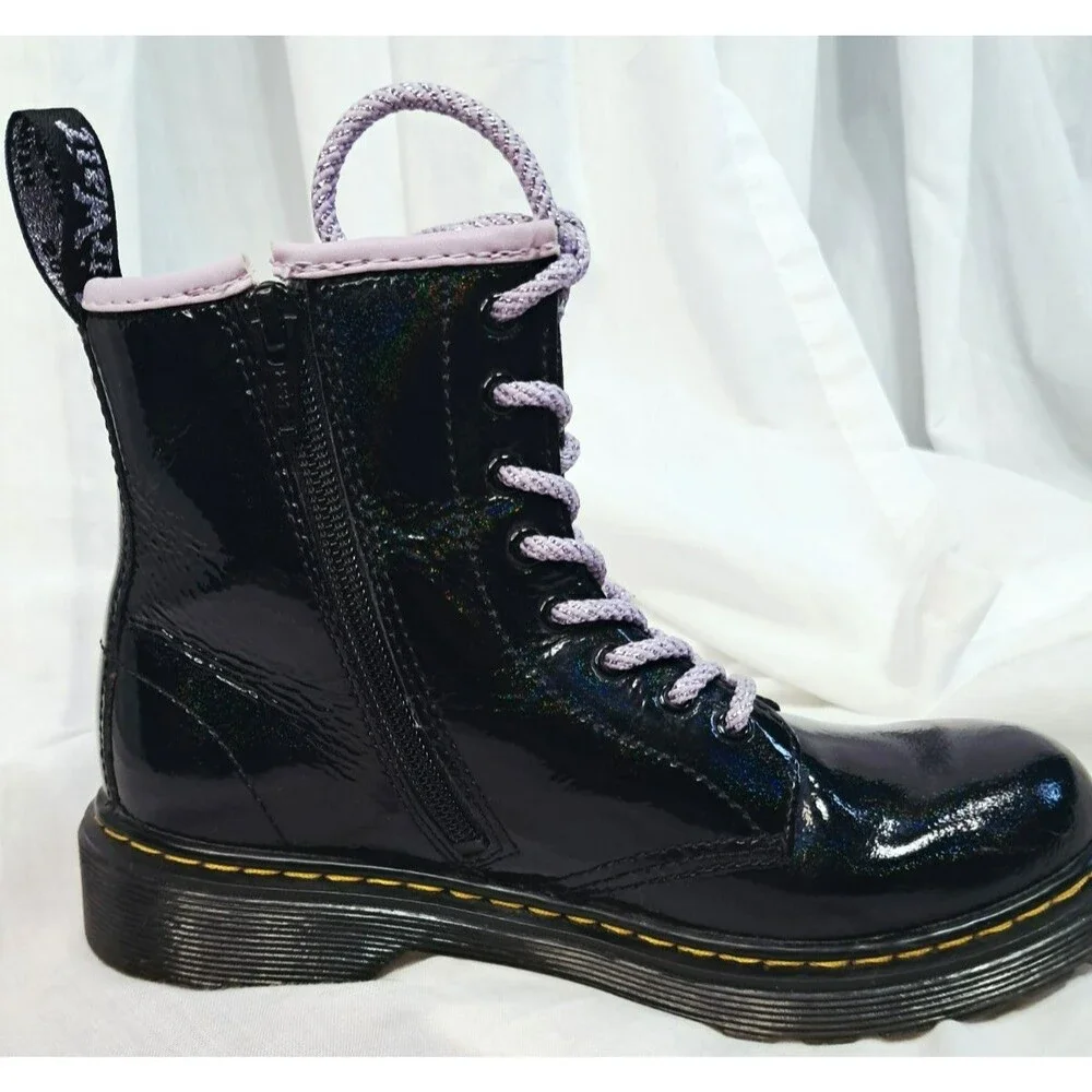 Dr. Martens Junior 1460 Shimmer Heart Boots Black Purple  Size 3 EU 34 UK 2